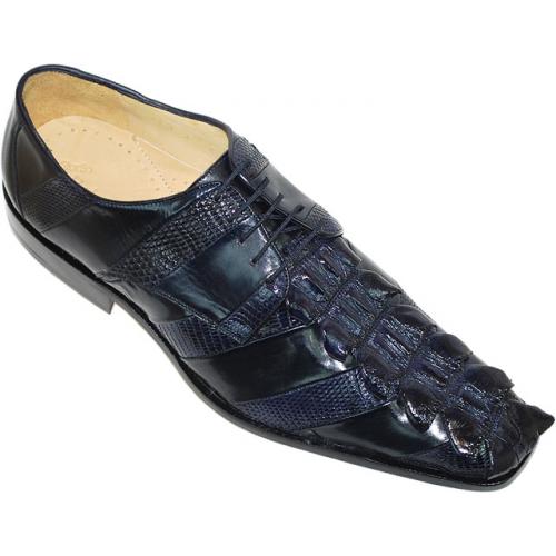 Belvedere "Fabrizio" Navy Genuine Nile Crocodile Tail/Lizard/Calf Shoes